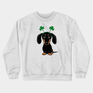 Funny Saint Patrick's Day Dog | Black and Tan Dachshund with Shamrocks Crewneck Sweatshirt
